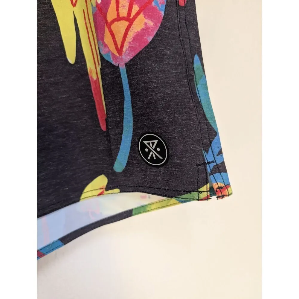 Roark Swim Shorts Mens XL Shorey Macaw Black Parrot Floral Hemp Blend Unlined